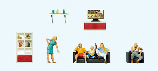 Preiser Famille devant la t&eacute;l&eacute;vision