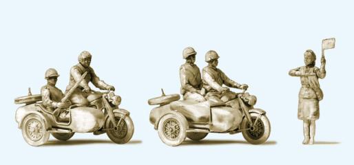 Preiser 4 soldat sur motos et 1 debout