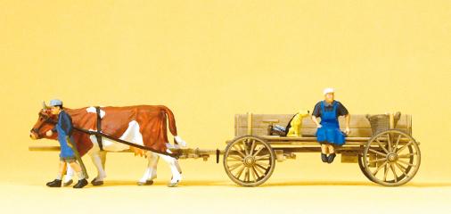 Preiser charrette tir&eacute;e par 2 vaches