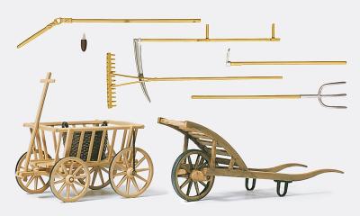 Preiser voiture &agrave; bras, brouette, outils
